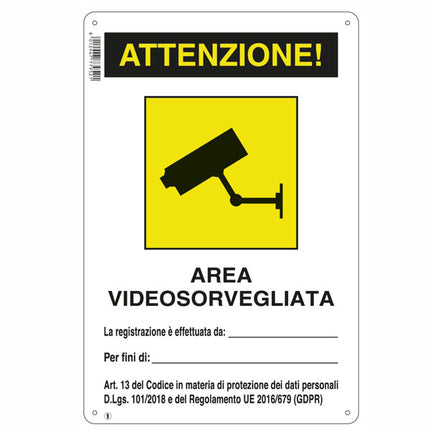 CARTELLO AREA VIDEOSORVEGLIATA    20x 30 PLASTICA