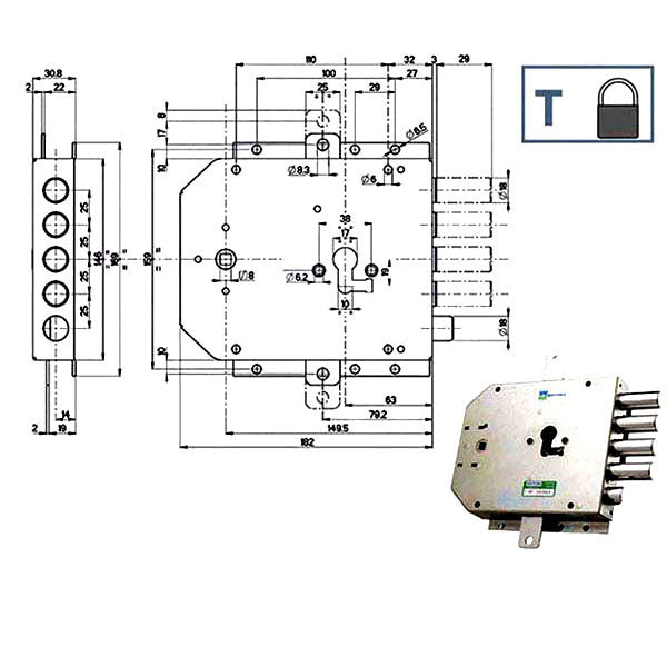 SERRATURA SICUREZZA TRIPLICE 85555