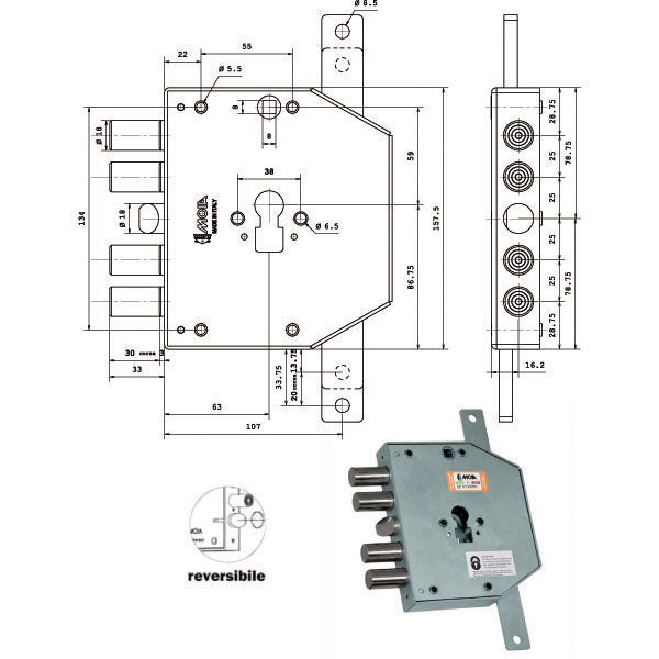 SERRATURA SICUREZZA TRIPLICE CIL.RCO654