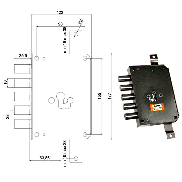 SERRATURA SICUREZZA TRIPLICE CIL.RCE663