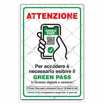 CARTELLO ACCESSO GREEN PASS 20x30 ADESIVO