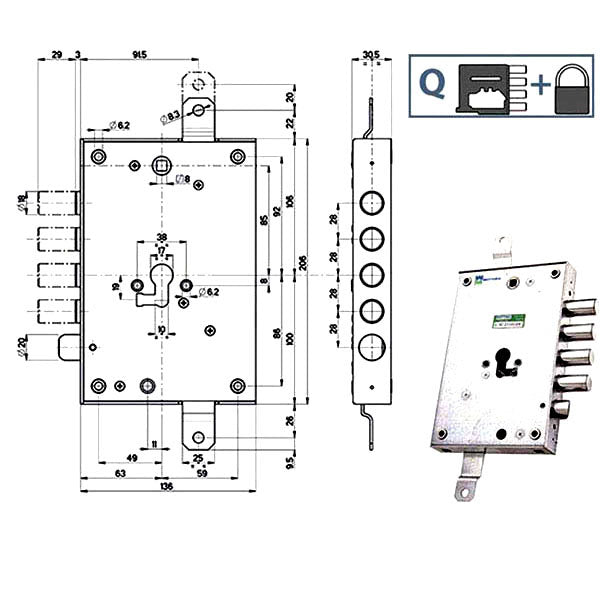 SERRATURA SICUREZZA TRIPLICE 85571