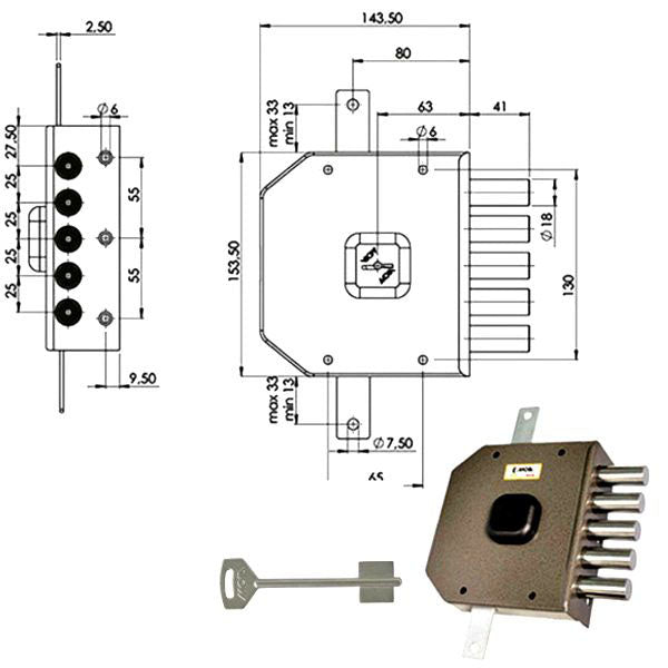 SERRATURA SICUREZZA TRIPLICE DM G413