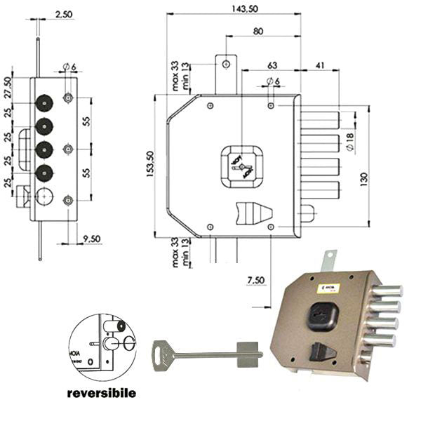 SERRATURA SICUREZZA TRIPLICE DM G414