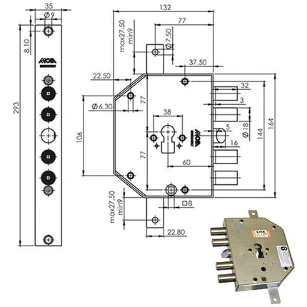 SERRATURA SICUREZZA TRIPLICE CIL.CP954